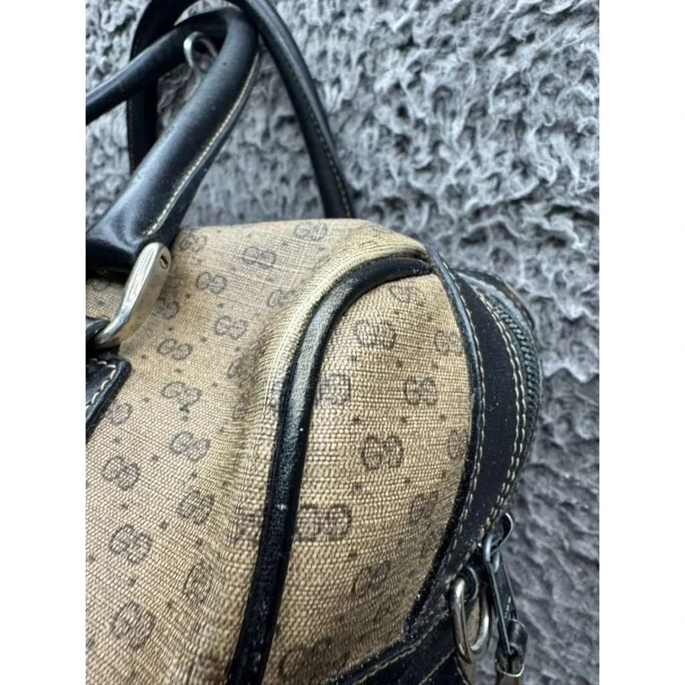 Vintage 80's Gucci‎ GG Monogram Canvas Mini Boston Top Handle Satchel Bag Brown